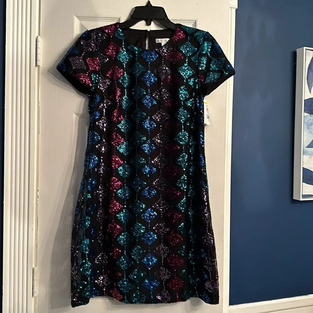 NEW london times Women's Diamond Sequin T-Shirt Dress - size 2 - Picture 5 of 9